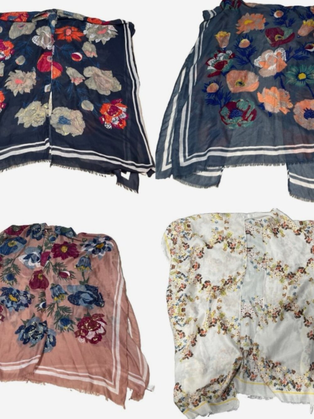 Lot of 4 Woven Heart OS Women Sheer Floral Kimono Vest Armhole Wrap Frayed Hem